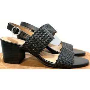 New Directions Woven Sandals Womens 6.5 Black Block Heel Ankle Strap Open Toe